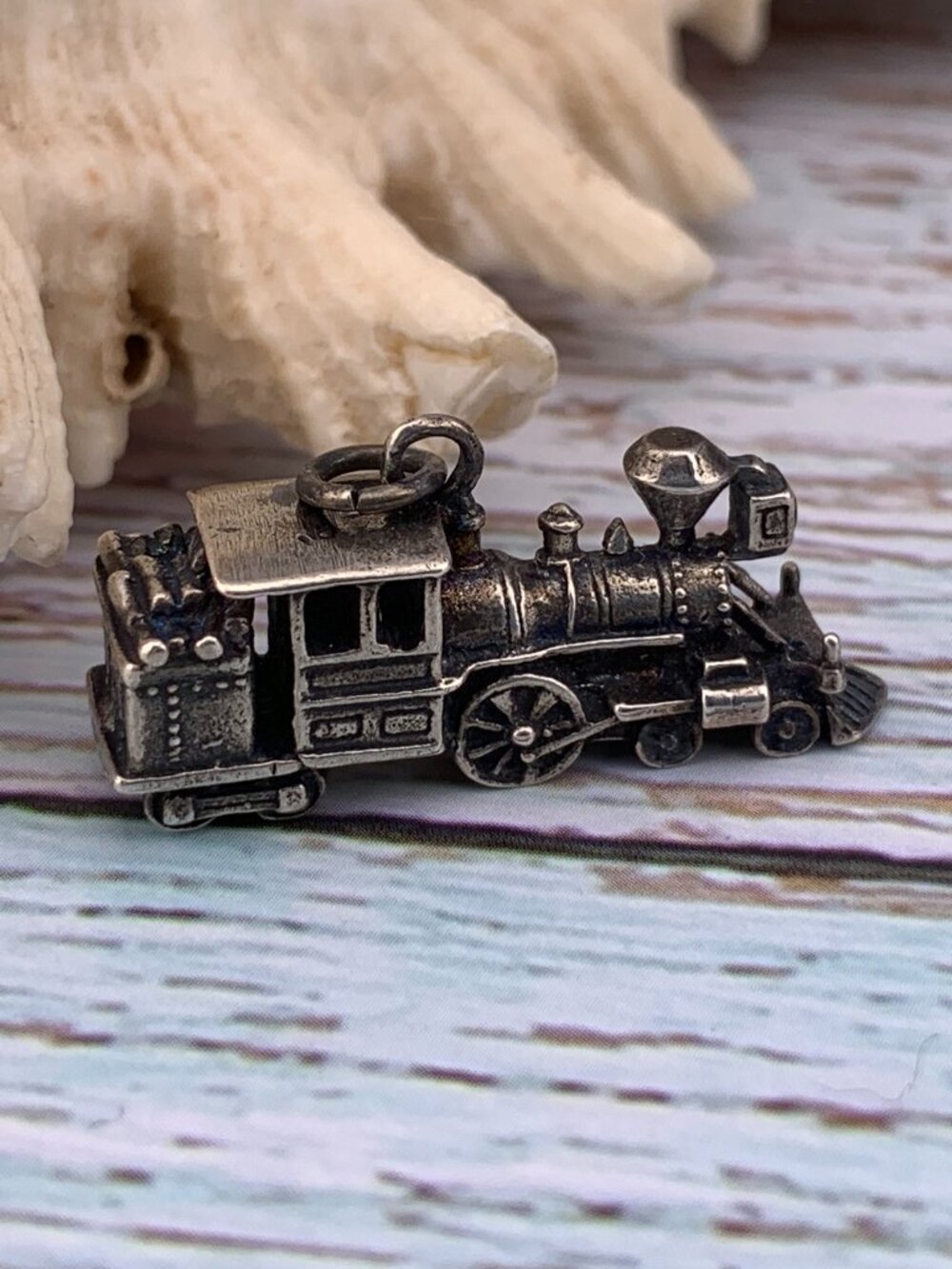 Vintage Steam Locomotive Train Charm Pendant Sterling Silver J1426